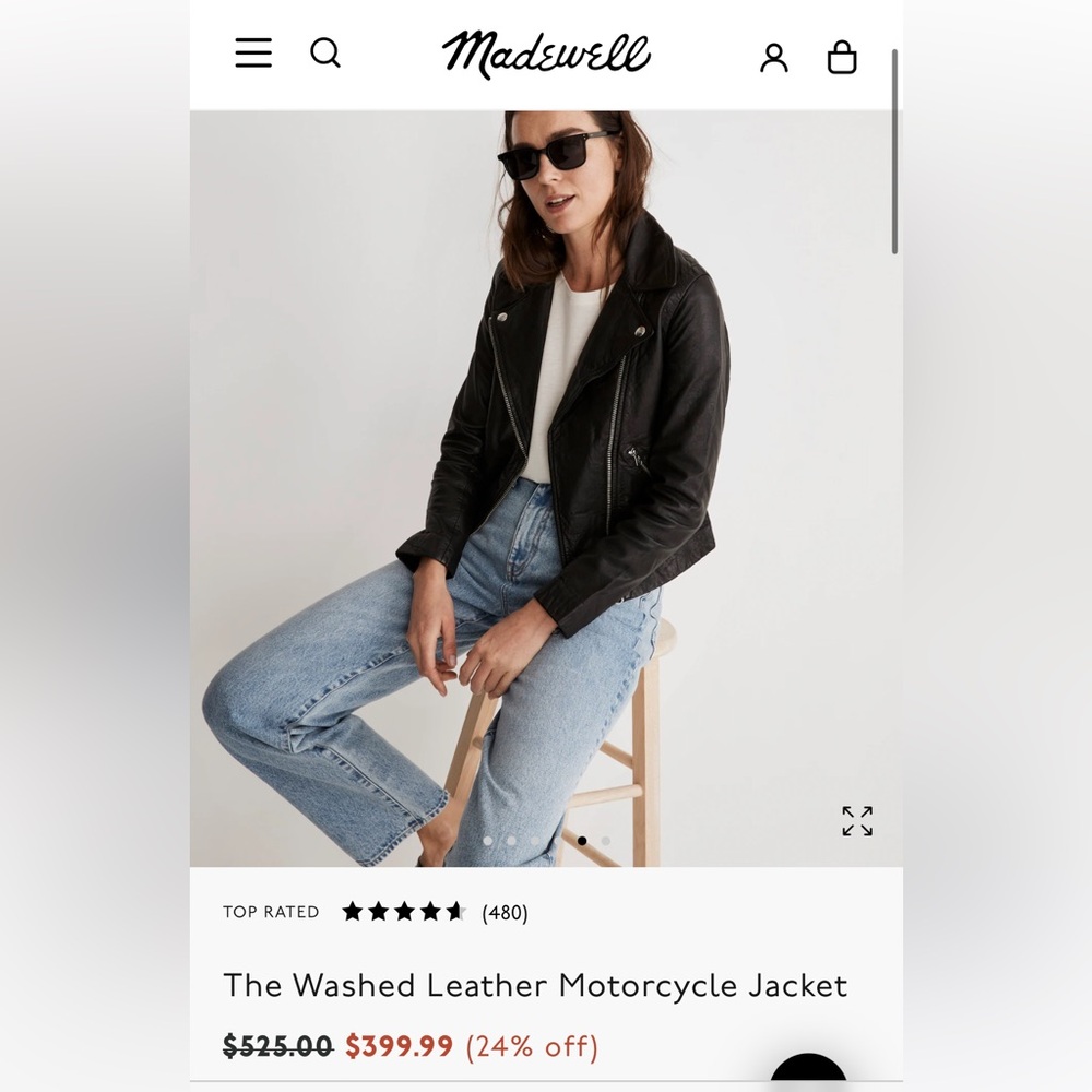 Washed Leather Motorcycle Jacket - Black Madewell